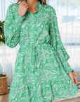 Paisley Button-Front Tied Waist Mini Dress
