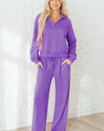 Solid Collared Top and Central Seam Pants Set
