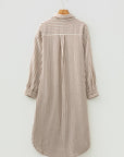 Stripe Textured 3/4 Sleeve Split Hem Midi Dress