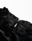 Solid Velvet Frilled Collar Smocked Puff Sleeve Blouse