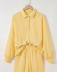 Solid Buttoned Collar Pullover & Shorts Set