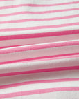 Stripe Half Placket High Low Short Sleeve Top