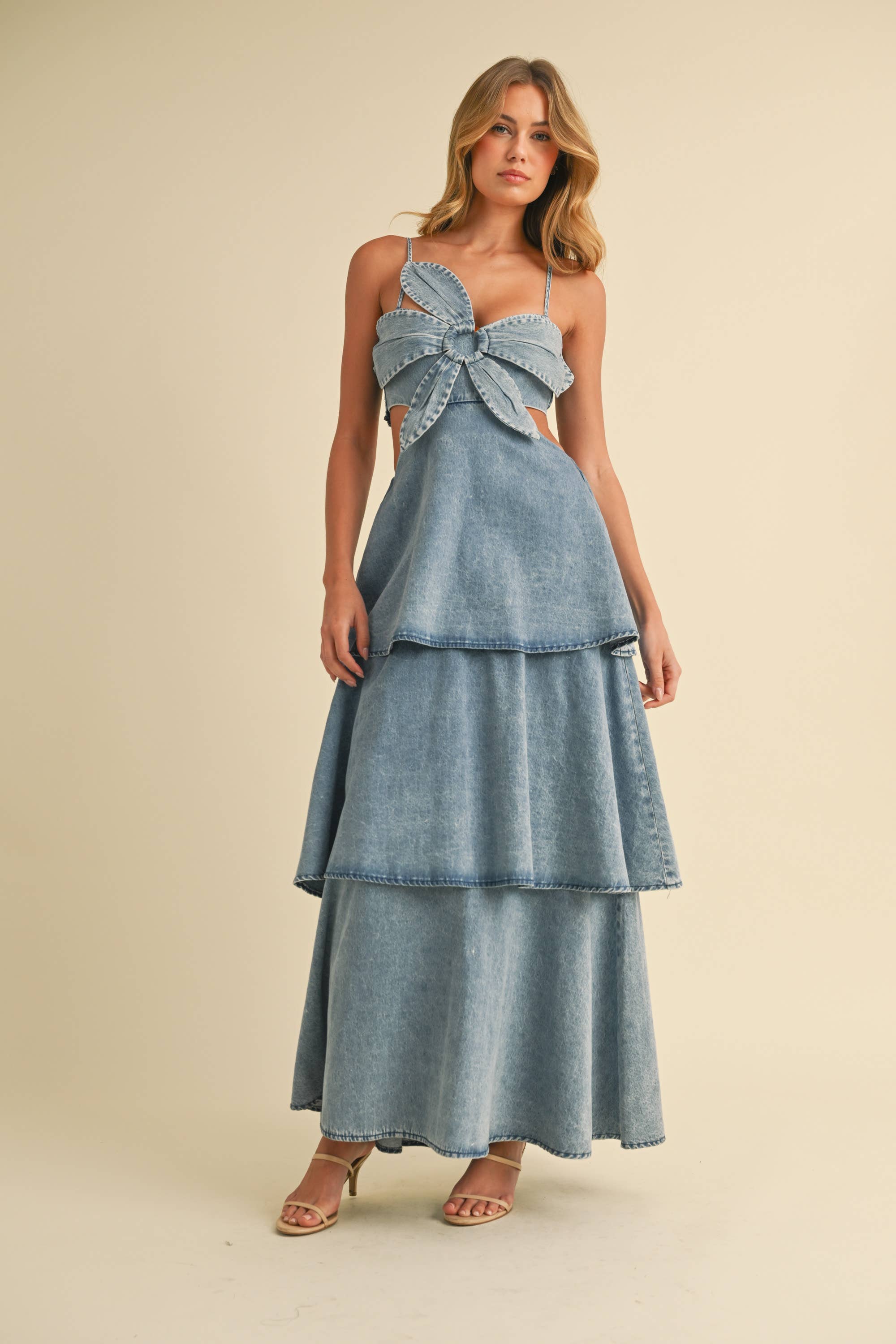 DENIM FLOWER MAXI DRESS
