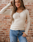 Pearl Sleeve Ribbed top Long Sleeve Top