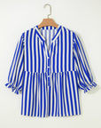 Stripe Balloon Sleeve Button-Up Shirt