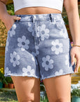 Plus Size Floral High Waist Denim Shorts