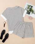 Stripe Collared V-Neck Tee & Shorts Set