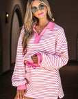 Stripe Collared V-Neck Pullover and Skort Set
