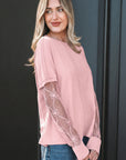 Bow Mesh Patchwork Long Sleeve Tee