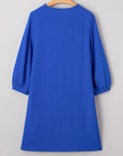Solid Frilled V-Neck 3/4 Sleeve Mini Dress