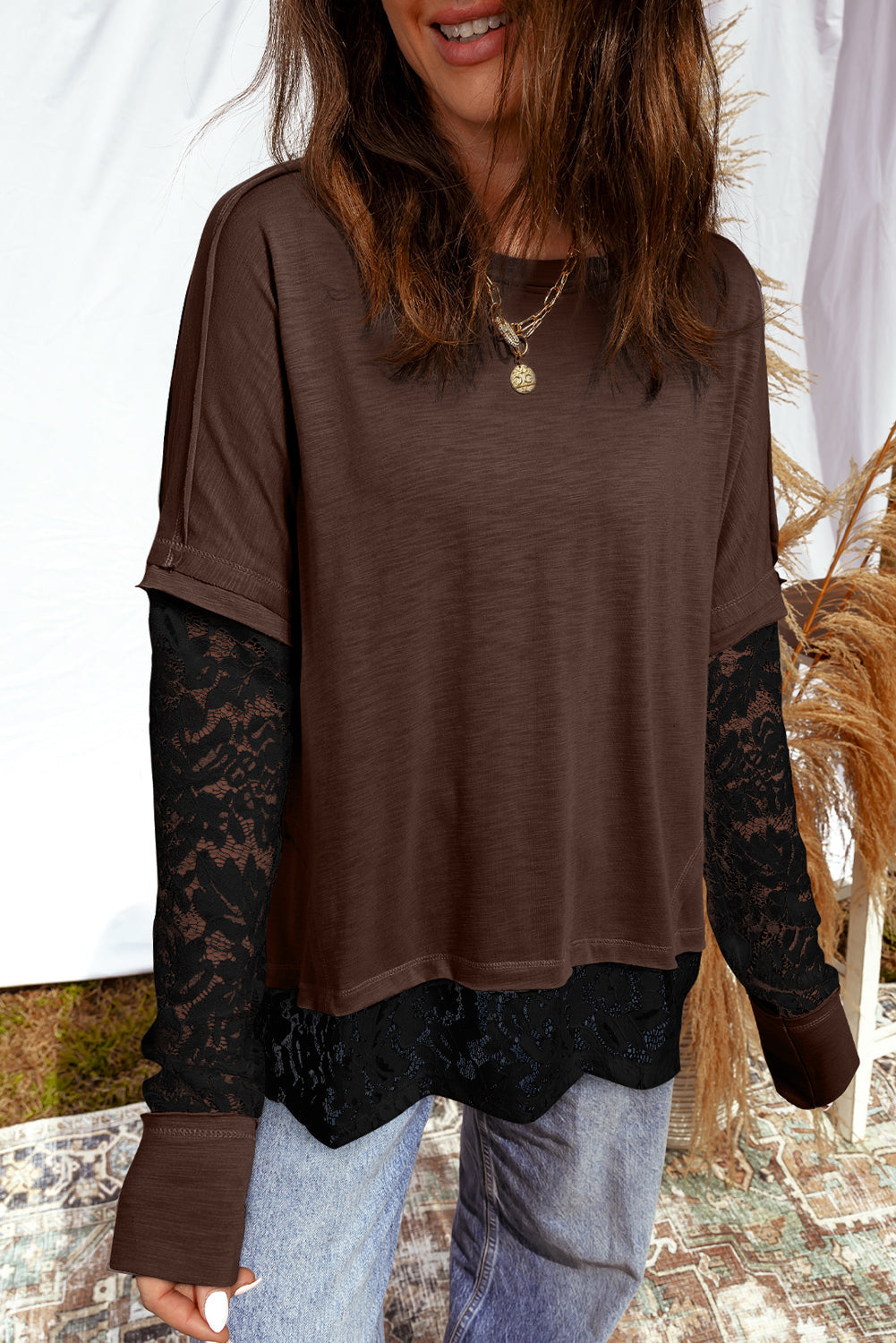 Lace Patchwork Long Sleeve Top