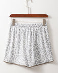 Leopard Contrast Trim Elastic Waist Drawstring Shorts