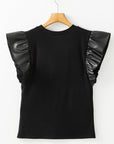Macy Leather Ruffle Sleeve Blouse