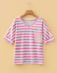 Stripe V-Neck Patch Pocket T-Shirt