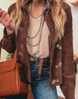 Floral Corduroy Embroidered Button-Front Jacket