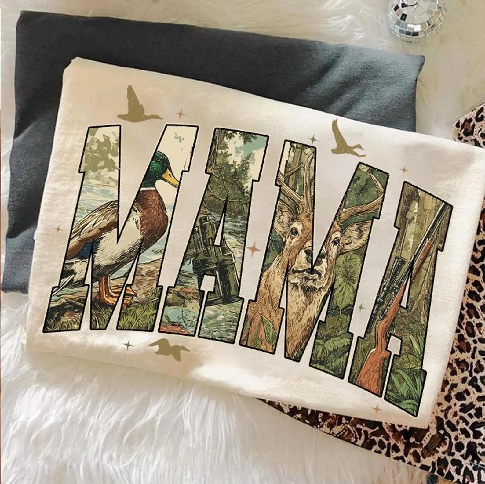 Mama deer camo, gun, &amp; duck hunting tee or sweatshirt