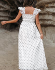Polka Dot Flutter Sleeve Smocked Maxi Dress