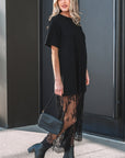Solid Lace Patchwork Short Sleeve Maxi Dress