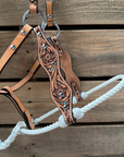 White Floral Tooled Lariat & Leather Combo Halter