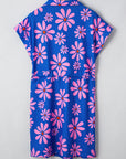 Floral Stripe Quarter-Zip Cap Sleeve Mini Dress