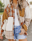 Sutton Plaid Color Block Patchwork Shirt Jacket with Pocket