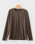 Solid Reverse Seam Crew Neck Long Sleeve Top