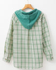 Ariella Checkered Loose Fit Buttoned Hooded Shacket