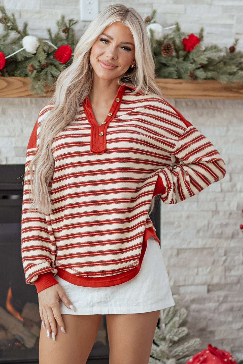 Kylalara Collared Drop Shoulder Top