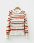 Stripe Eyelet Knit Drop Shoulder Sweater
