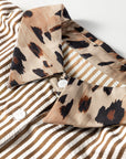 Plus Size Stripe Leopard Chest Pocket Collared Shirt