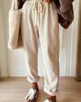Solid Corduroy Drawstring Elastic Waist Pants