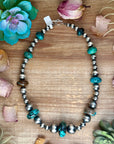 22” Massive Turquoise Rondelle Necklace – Sterling Silver Pearls