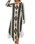 Baha Ranch Colores de Mexico Southwestern Aztec Button-Up Long Sleeve Shirt Dress