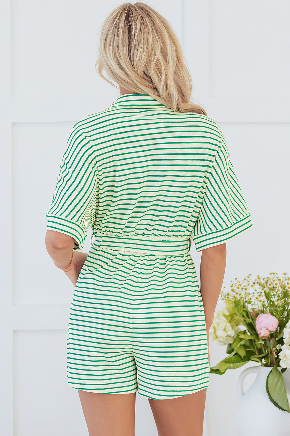 Annabelle Stripe Buttoned &amp; Tie Romper
