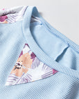 Floral Patchwork Balloon Sleeve Textured Blouse