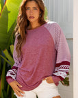 Stripe Patchwork Raglan Long Sleeve Top