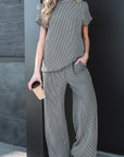 Corded Knit Mock Neck Tee and Pant Set