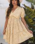 Floral V-Neck Short Sleeve Tiered Mini Dress