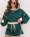 Violeta Loose Pullover and Lace-up Waist Skort Set