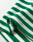 Stripe Collared V-Neck Short Puff Sleeve Top