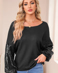 Sequin Patchwork Sleeve Open Back Top