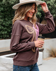 Bow Tie Contrast Terry Drop Shoulder Sweatshirt