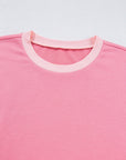 Colorblock 3/4 Sleeve Raw Seam High-Low Top