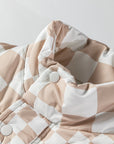 Checker Patchwork Quilted Buttoned Zip Up Vest