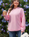 Plus Size Solid Ribbed Drop Shoulder Top