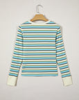 Stripe Round Neck Ribbed Knit Long Sleeve Top