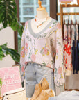 Floral Stripe Contrast V-Neck Sweater