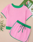 Colorblock Edge Drop Shoulder T Shirt and Skort Set