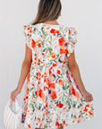 Floral Double Ruffle Sleeve V-Neck Mini Dress