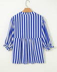 Stripe Balloon Sleeve Button-Up Shirt